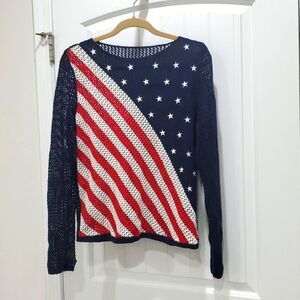 NortonStudio Patriotic stars & stripes crochet sweater,Proud American, Large